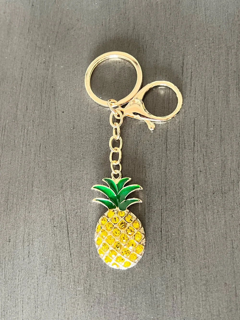 Yellow Pineapple Allover Rhinestone Green Enamel Leaf 4